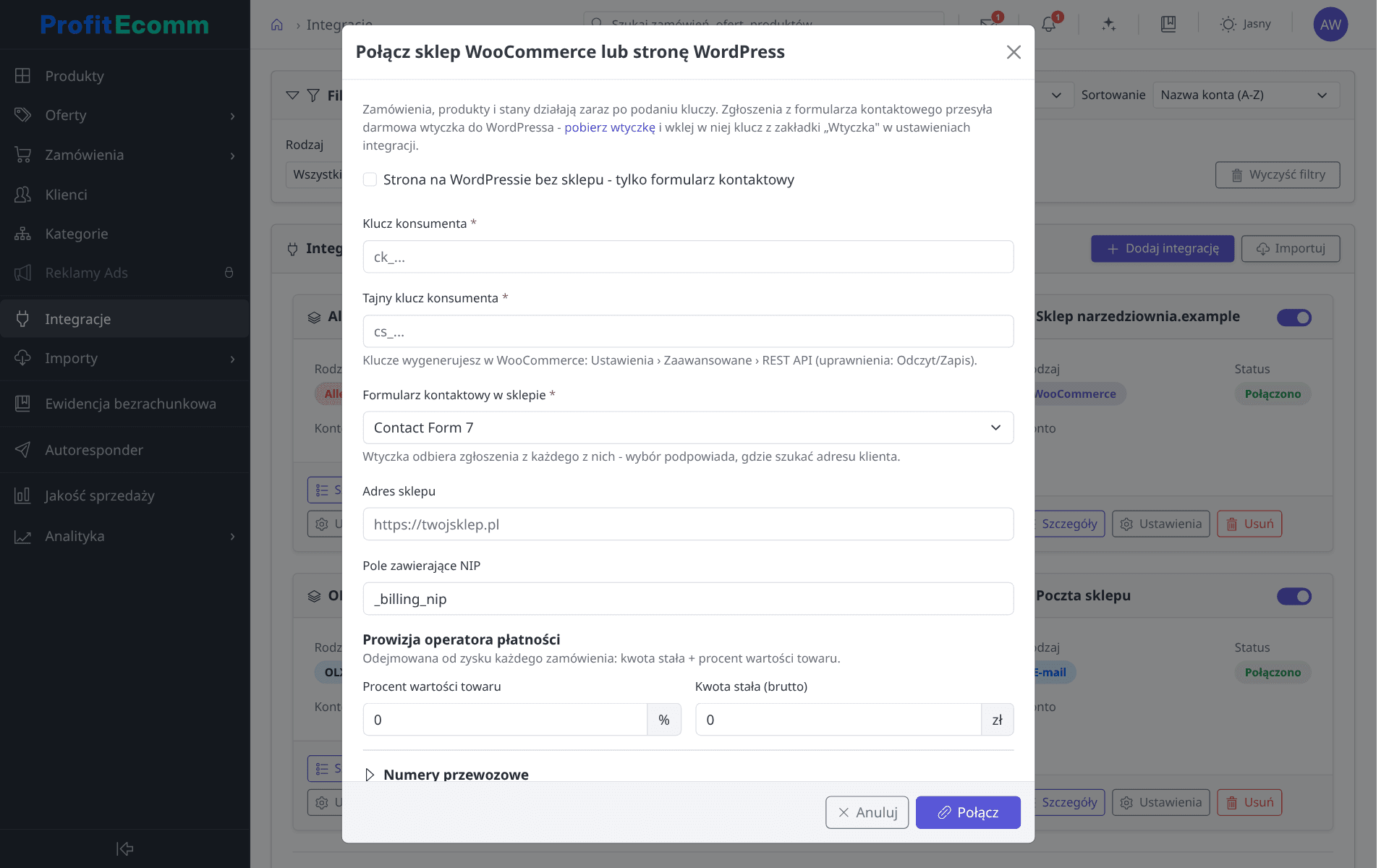 Podłączenie sklepu WooCommerce