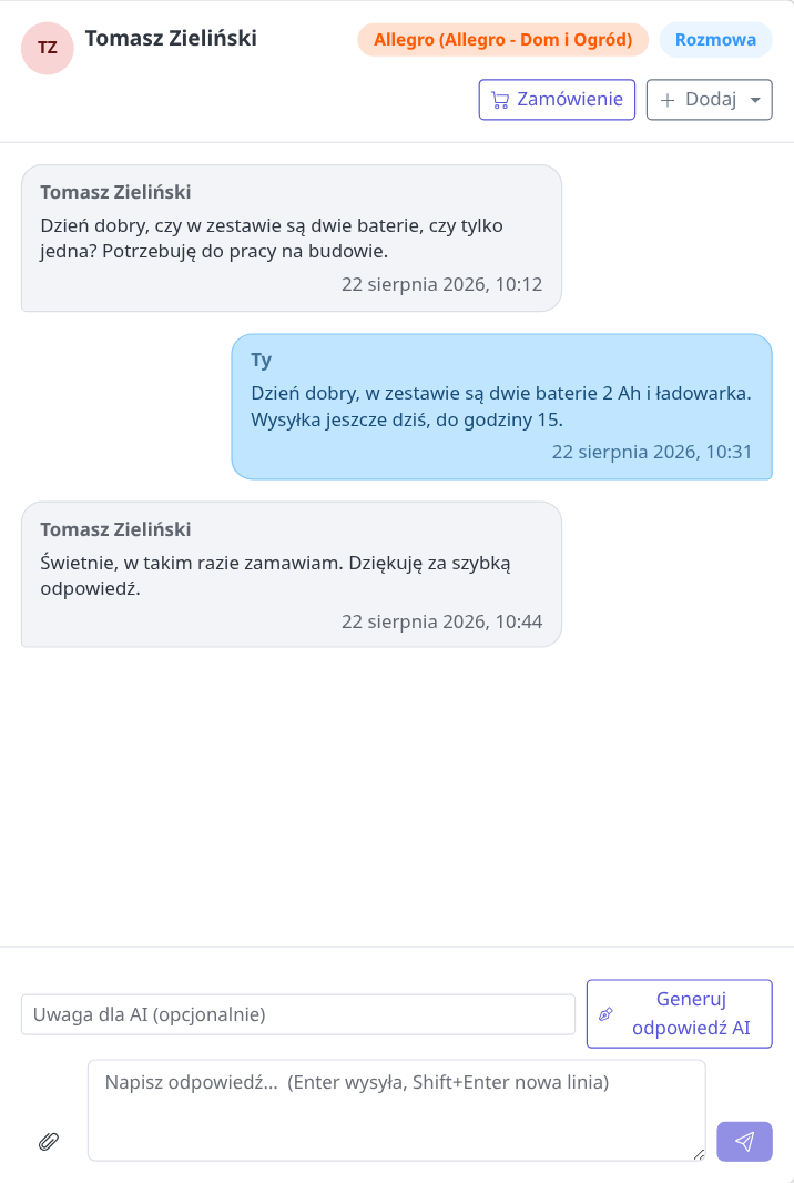 Wątek rozmowy z kupującym