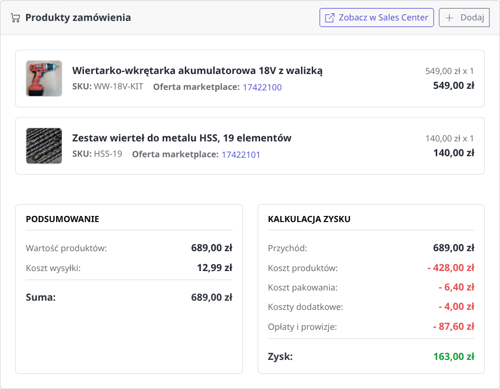 Produkty zamówienia